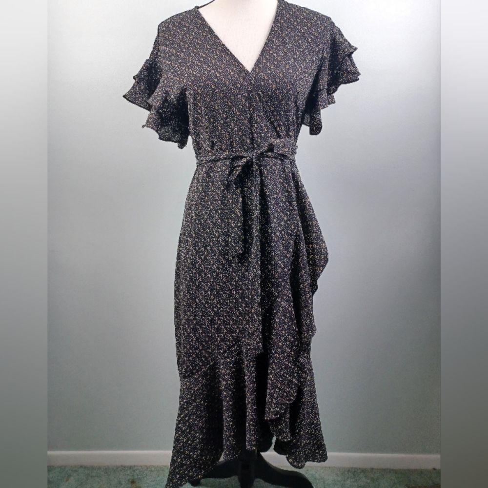 Max Studio Psychedelic Dots Pattern Wrap Ruffle Dress Western Casual